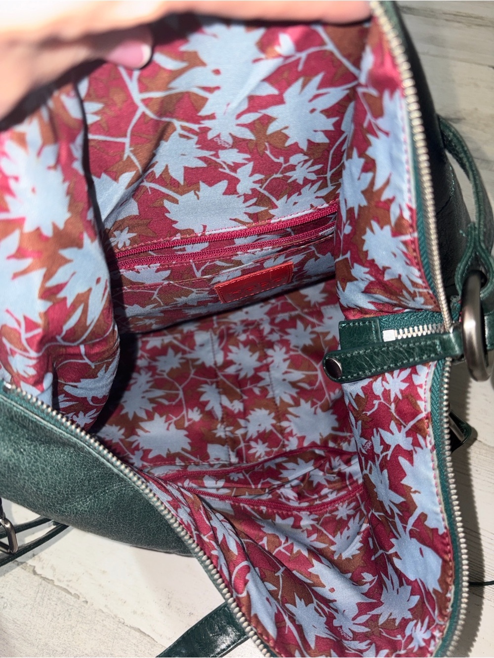 HOBO Dark Green Leather Convertible Crossbody Satchel - Picture 5 of 13